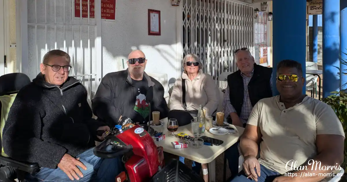 Steve, Alan, Bev, Steve and Lawrence at Cafe Prensa in Los Narejos.